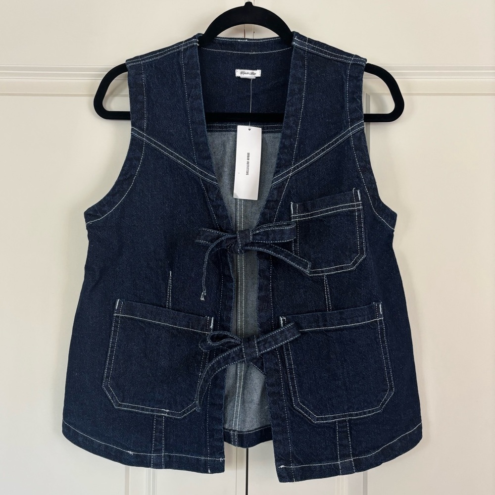 NWT Kimchi Blue Oversized Denim Vest with Bows